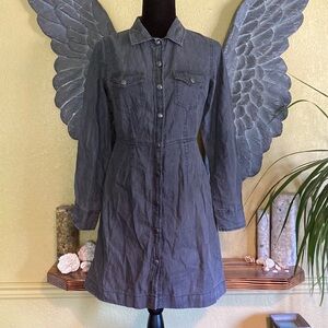 Long Light Denim Button Down Jacket